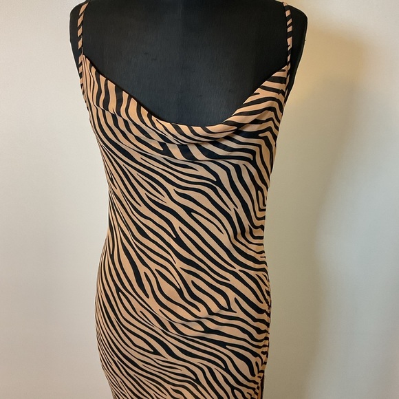 14. Nasty Gal Zebra Print Cowl Neck Swim Coverup - Brown and Black Size 6 - Picture 4 of 10